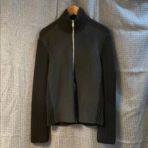 Armani Exchange Black Bomber suede Jacket with Knit Sleeves